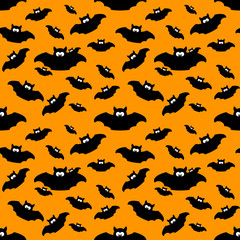halloween pattern with bats over orange background
