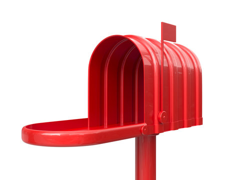 Opened empty red mailbox isolated