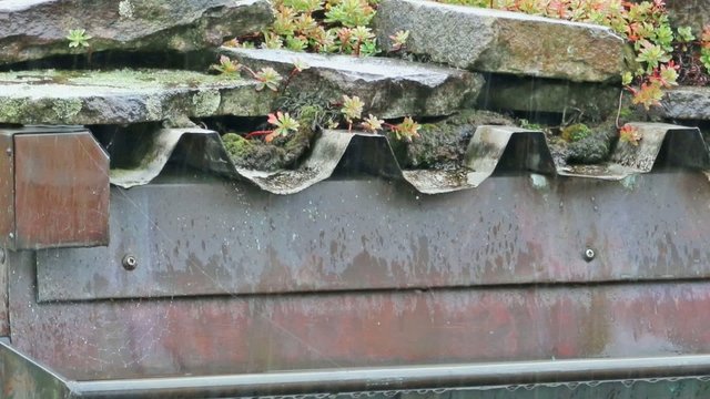 Regen mit Dachrinne Nahaufnahme