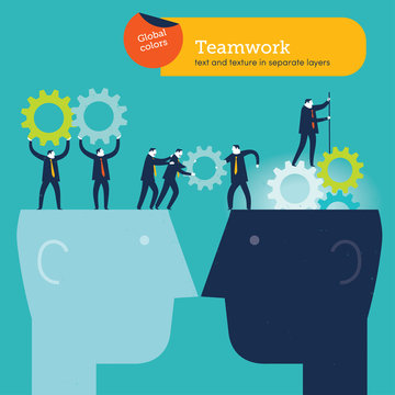 Vector heads with men and gears