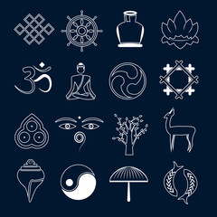 Buddhism icons set outline