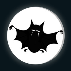 Funny freaky bat - a black bat is smiling (full moon)