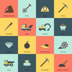 Mining icons line flat