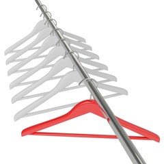 White and red clothes hangers isolated