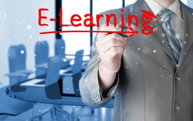 Fototapeta na wymiar business man writing e-learning concept