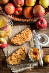 Closeup of sandwich with fresh apple jam