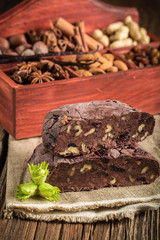 Homemade chocolate with nuts