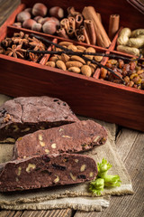 Homemade dark chocolate with nuts