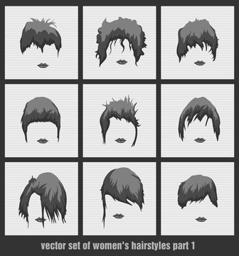 vector set of women's hairstyles
