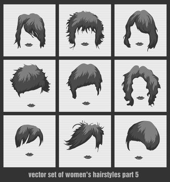 vector set of women's hairstyles