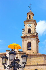 Clock and Bells Tower with umbrella decoration