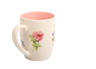 Mug with rose flower pattern isolated