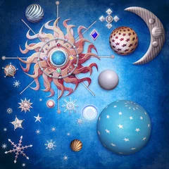 Gordijnen Galaxy-Moon,stars,snow flake,planet and sun © Rosario Rizzo