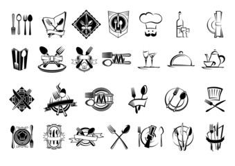 Fototapeta premium Food, restaurant and silverware icons set