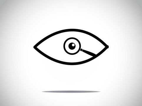 black & white human eye magnifying glasses search concept