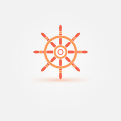 Steering wheel - orange vector icon, ship element