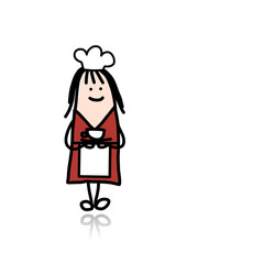 Cook woman with cup of coffee, sketch