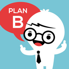 Business man with Plan B in speech bubble