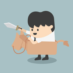 businessman riding the toy horse Fighting with swords