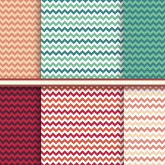 Bright set of seamless patterns with fabric chevron texture
