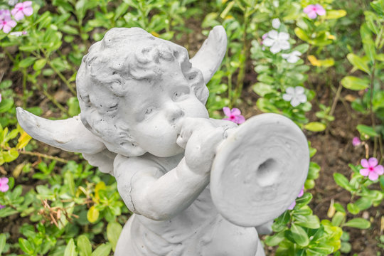 Fairy Statue in the garden with flower