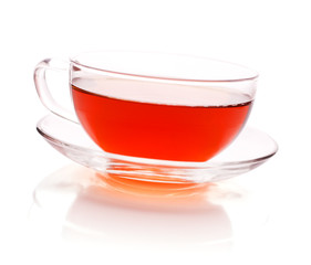 Glass cup of black tea. Isolated on white background 