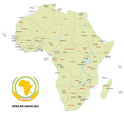 Karte der Mitgliedsstaate der Afrikanischen Union (AO)