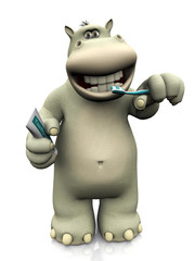Cartoon hippo brushing his teeth.