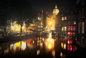 river in amsterdam city in th night