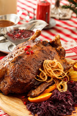 roasted duck on Christmas table