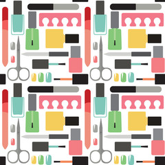Nail beauty and care vector seamless pattern background