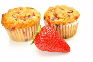 Berry Muffins with a Fresh Whole Strawberry