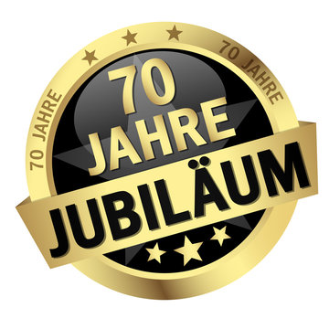 Button mit Banner " 70 JAHRE JUBILÄUM "