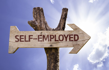 Self-employed sign with a beautiful day on background