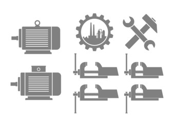 Grey industrial icons on white background