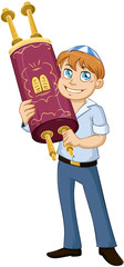 Jewish Boy Hold Torah For Bar Mitzvah - 69576993