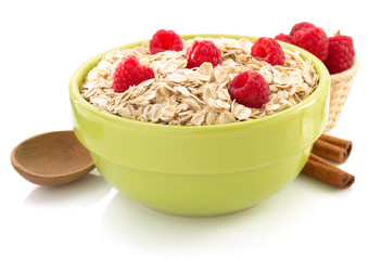 bowl of oat flake on white