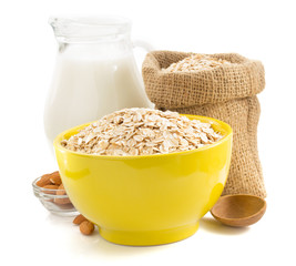 bowl of oat flake on white