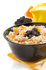 bowl of cereals muesli on white