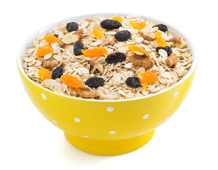 bowl of cereals muesli on white