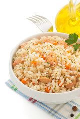 bowl full of rice on white