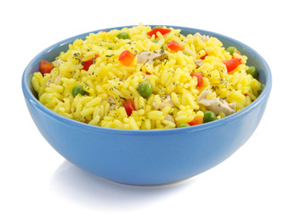 bowl full of rice on white