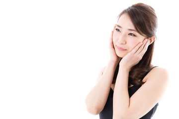 beautiful asian woman on white background