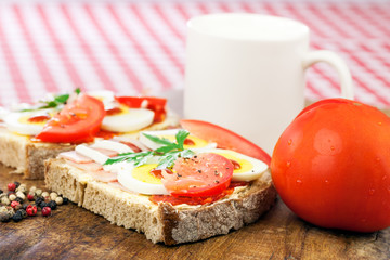 Healthy breakfast, sandwich with tomato