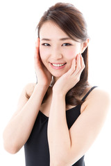 beautiful asian woman on white background