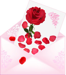 pink envelope with rose decorated card