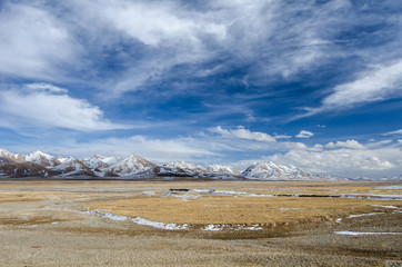 Amazing view of high Tibetan plateau and cloudy sky