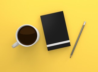 Notizbuch Tasse Kaffee weiß mit Bleistift