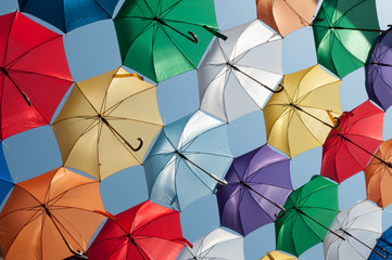 colored umbrellas oblique view