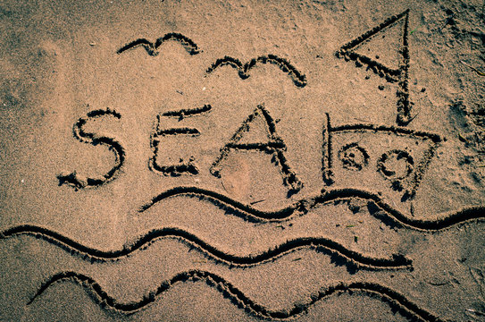 sea words drawn into sand